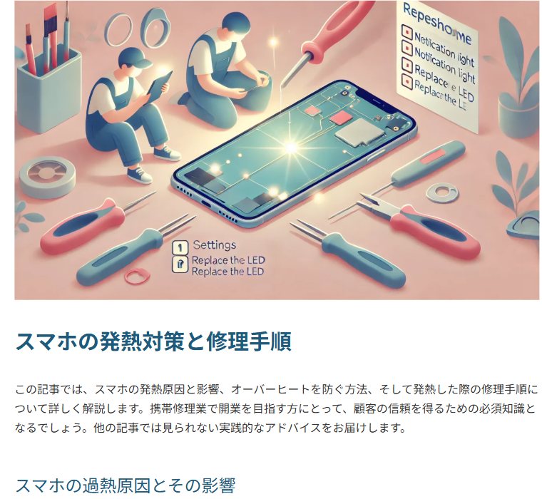 テキストコンテンツの記事のページ。上に画像、その下に題名、見出しごとに本文が続く